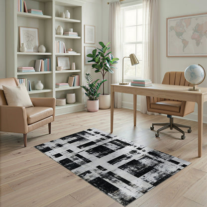 Black White Distressed Abstract Area Rug