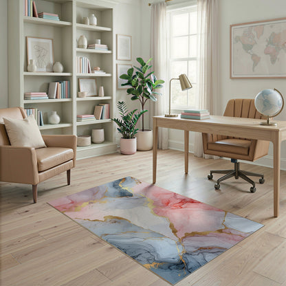 Pink Blue Marble Gold Abstract Area Rug