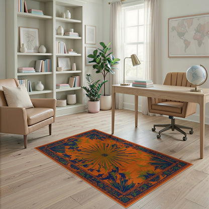 Orange Sunburst Palm Area Rug