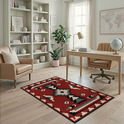 Red Geometric Red Heritage Tribal Geometric Area Rug
