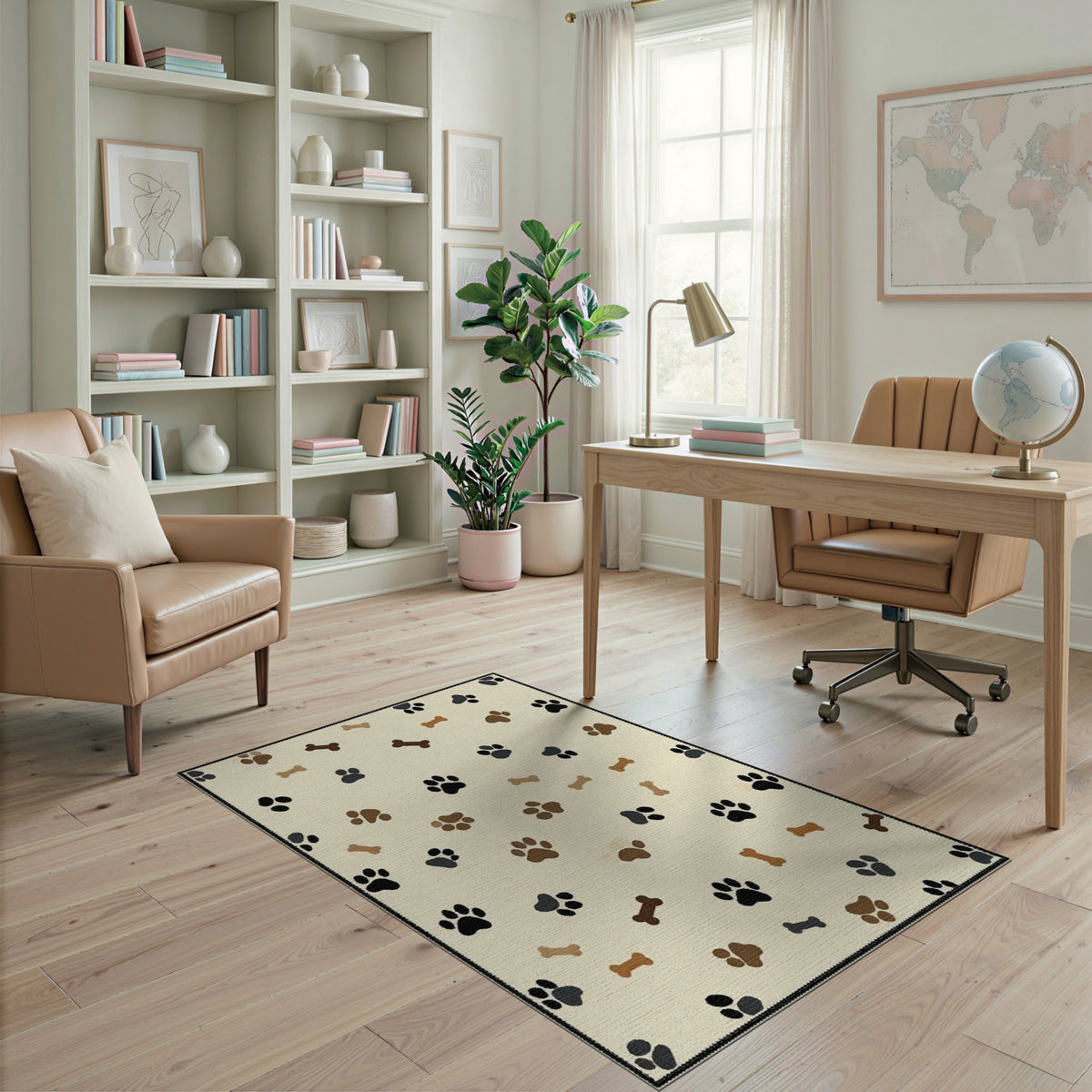 Paw Print and Bone Beige Area Rug