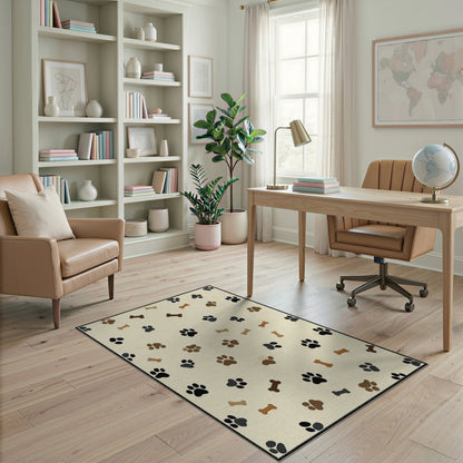 Paw Print and Bone Beige Area Rug