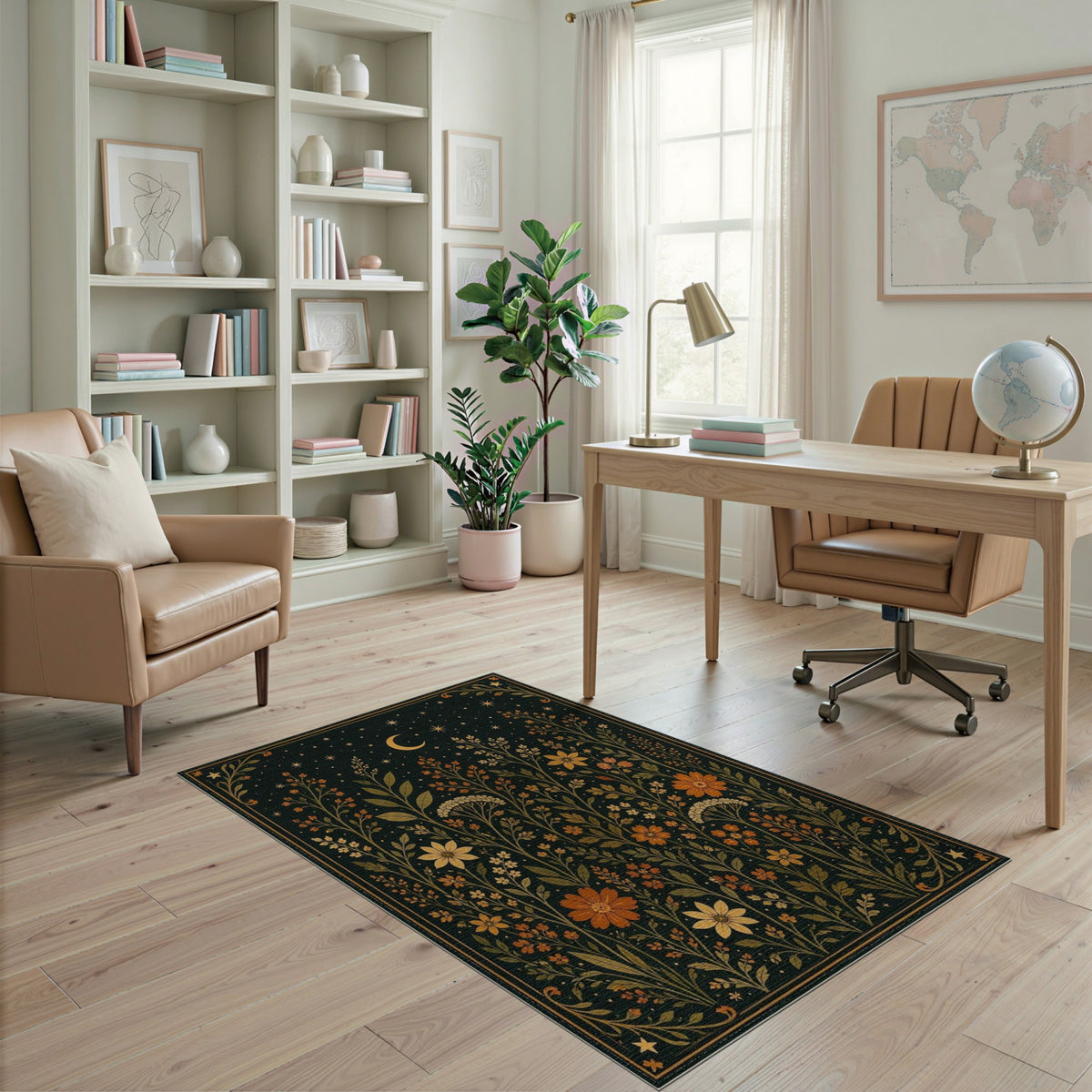 Multi-color and Patterns Celestial Floral Gold Area Rug