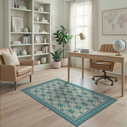 Blue Teal Persian Medallion No. 13 Area Rug