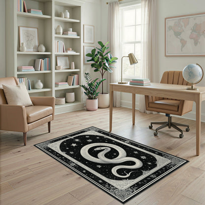 Celestial Snake Black White Area Rug