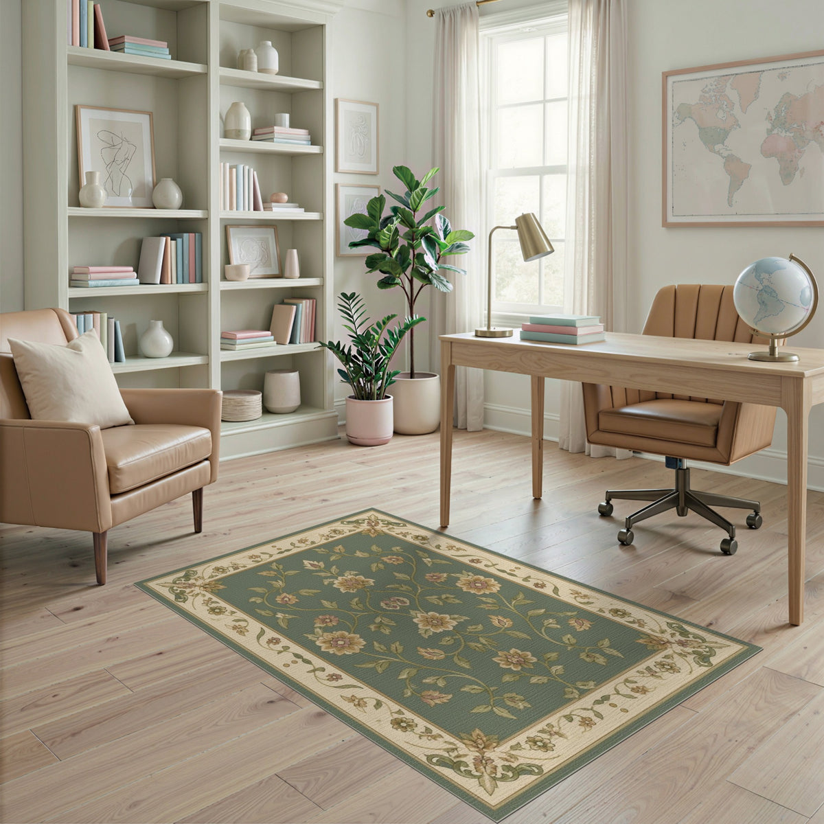 Green Floral Vintage Area Rug