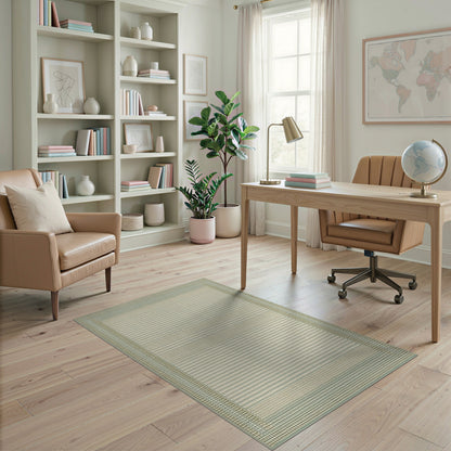Washable Beige Geometric Border Rug