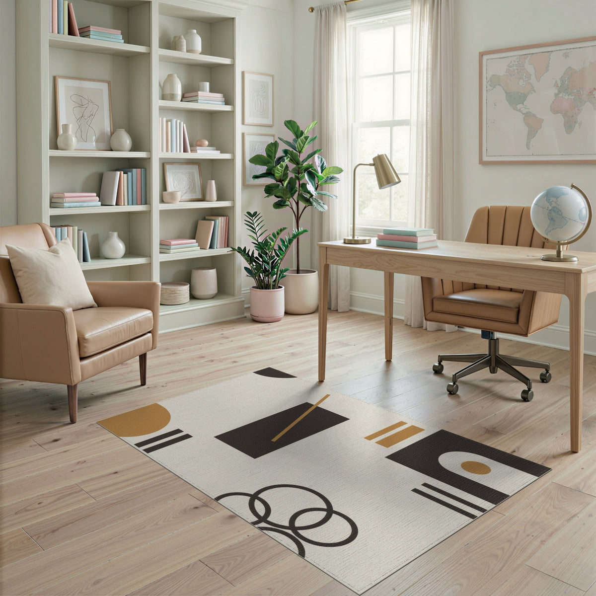 Abstract Geometric Brown and Tan Area Rug
