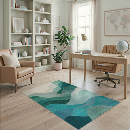 Teal Wave Abstract No. 26 Area Rug