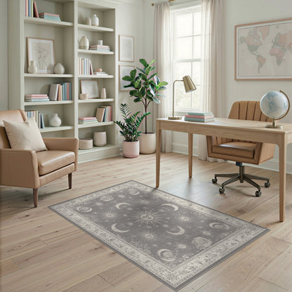 Grey Vintage Celestial Moon Sun Rug