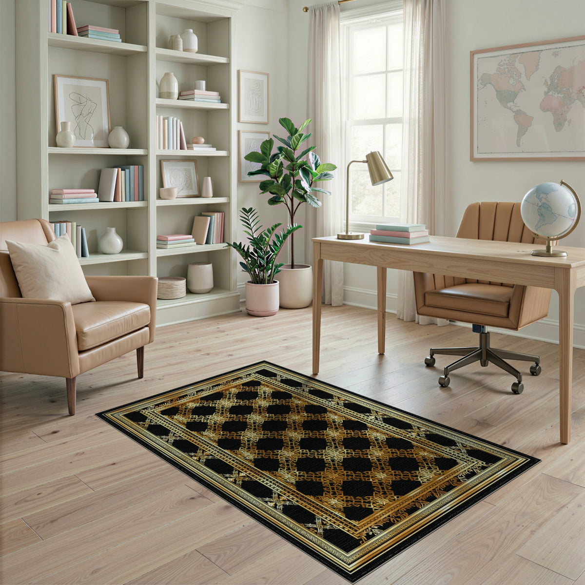 Gold and Silver Black and Gold Ornate Persian Area Rug