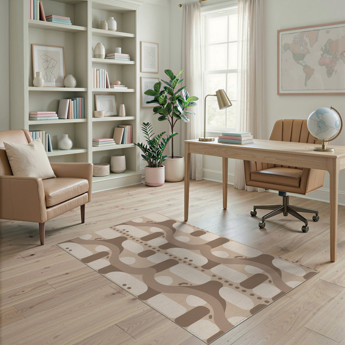 Brown and Tan Brown Wavy Abstract Area Rug