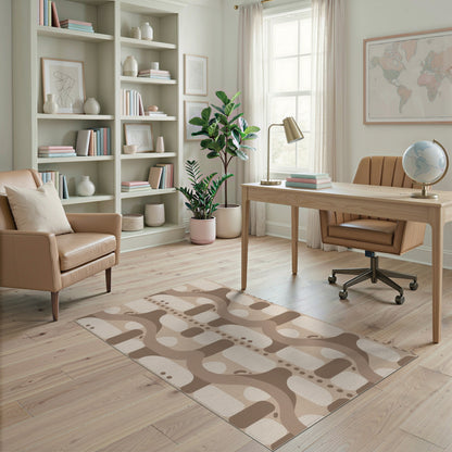 Brown and Tan Brown Wavy Abstract Area Rug