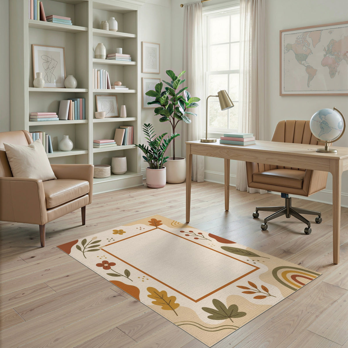 Brown and Tan Boho Chic Brown Tan Leaf Area Rug