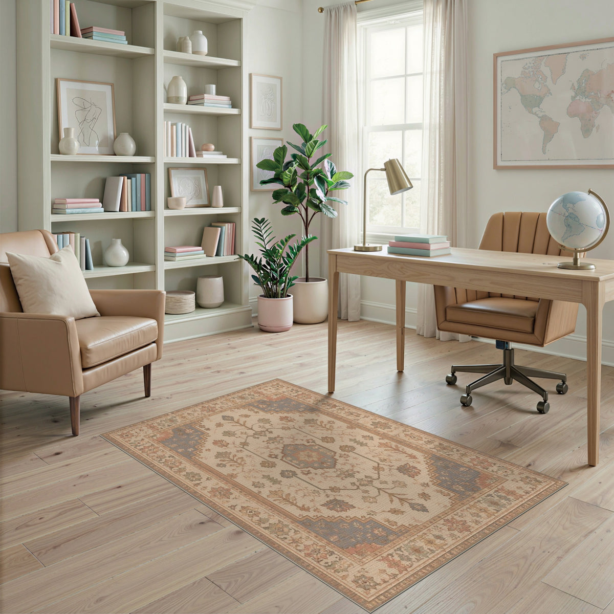 Beige Traditional Persian Floral Medallion Area Rug