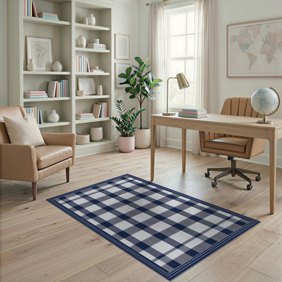 Navy Blue Checkered Gingham Area Rug