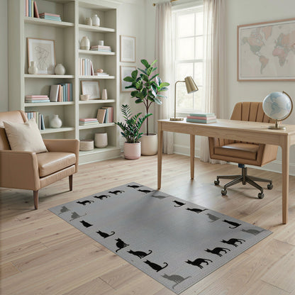 Kids Cartoon Black Cat Silhouette Area Rug