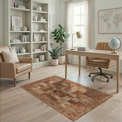 Distressed Vintage Brown and Tan Area Rug