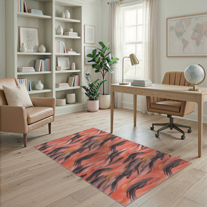 Orange Coral Wave Abstract Area Rug