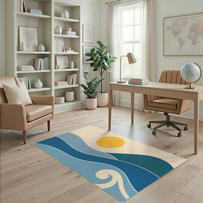 Blue Wave Abstract Area Rug