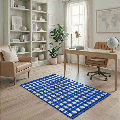 Blue Checkered Geometric Area Rug