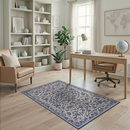 Navy Blue Floral Vintage No. 10 Area Rug