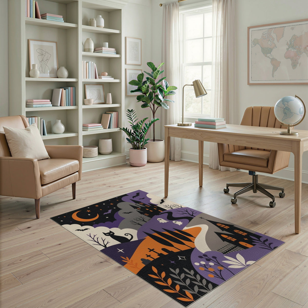 Spooky Halloween Castle Purple Kids Area Rug