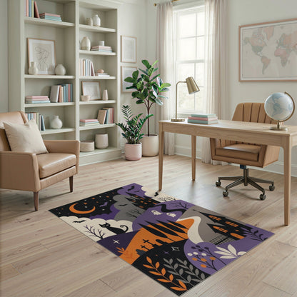 Spooky Halloween Castle Purple Kids Area Rug