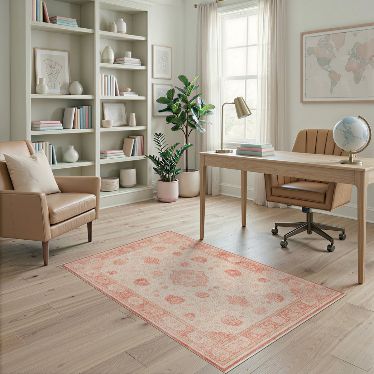 Beige Red Floral Medallion Area Rug
