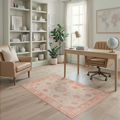 Beige Red Floral Medallion Area Rug