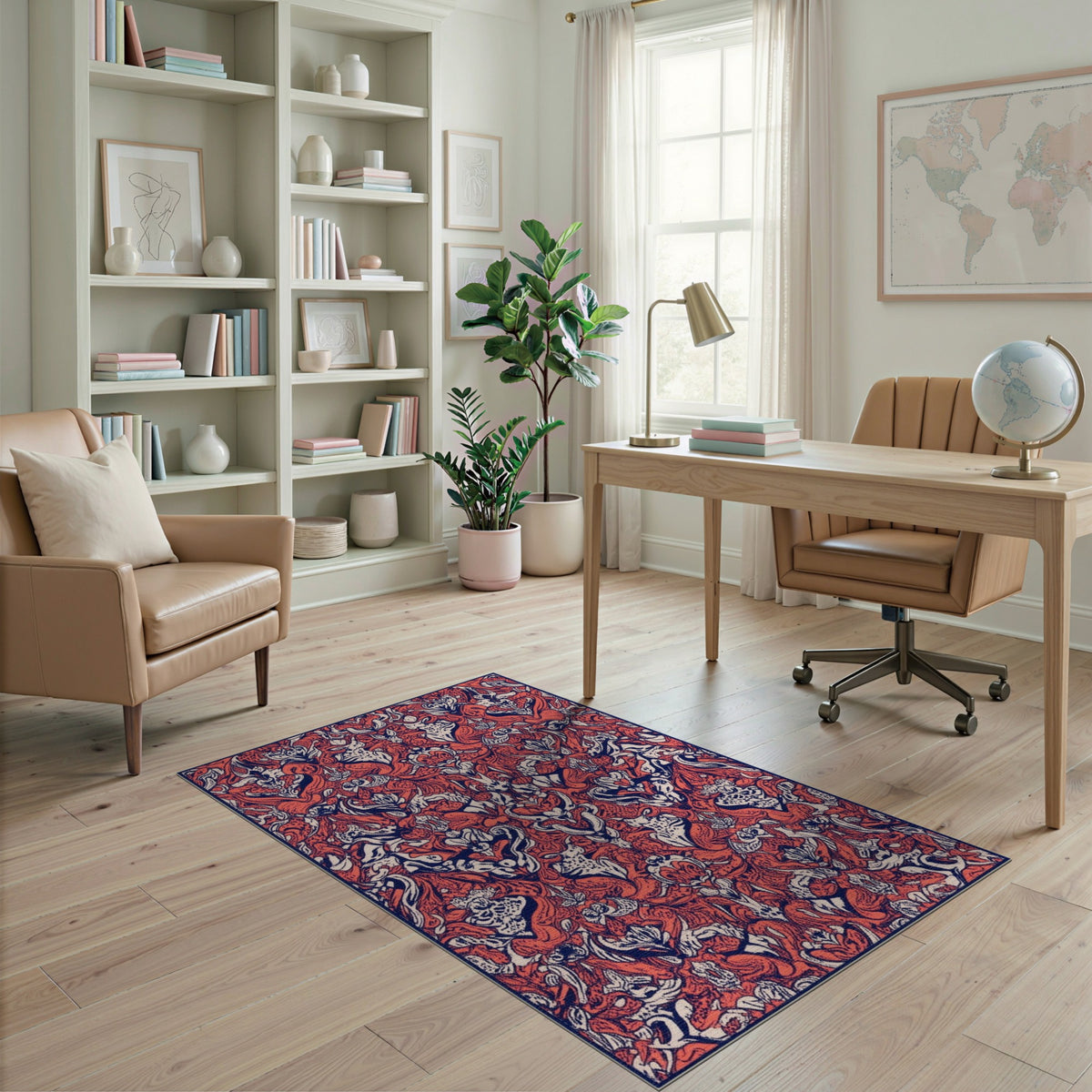 Red Floral Vintage Area Rug
