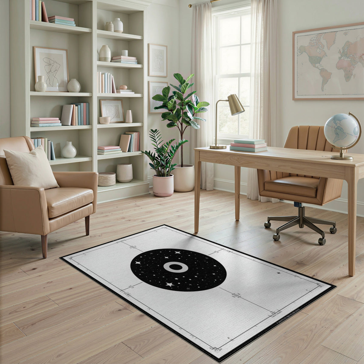 Black White Cosmic Star Circle Area Rug