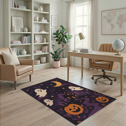 Cute Halloween Ghosts Pumpkins Purple Area Rug