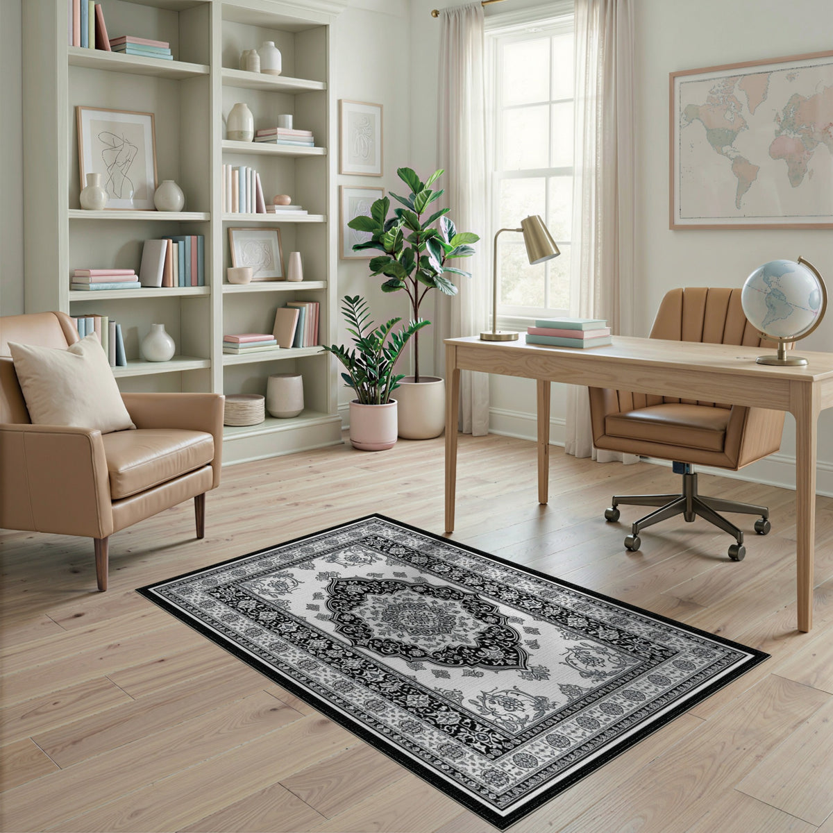 Black White Persian Medallion No. 6 Area Rug