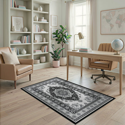 Black White Persian Medallion No. 6 Area Rug