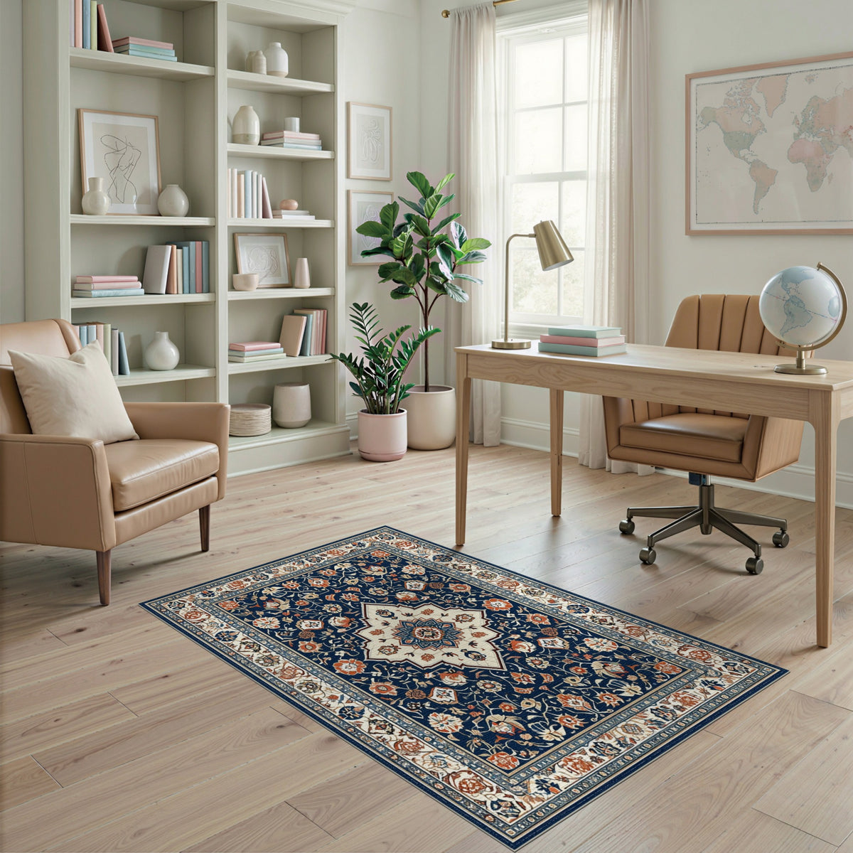 Navy Blue and Teal Navy Blue Persian Floral Medallion Area Rug