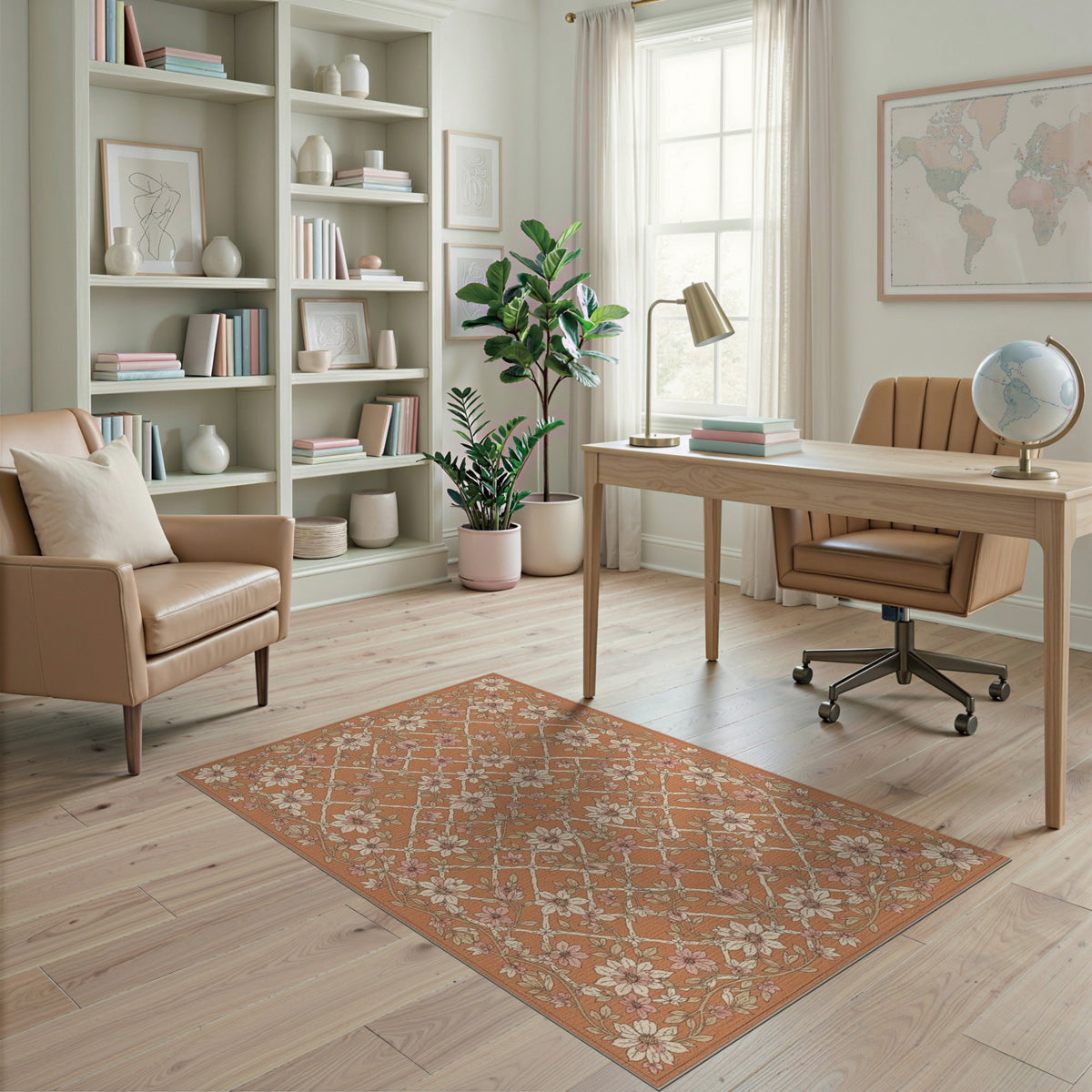 Orange Floral Lattice Vintage Area Rug