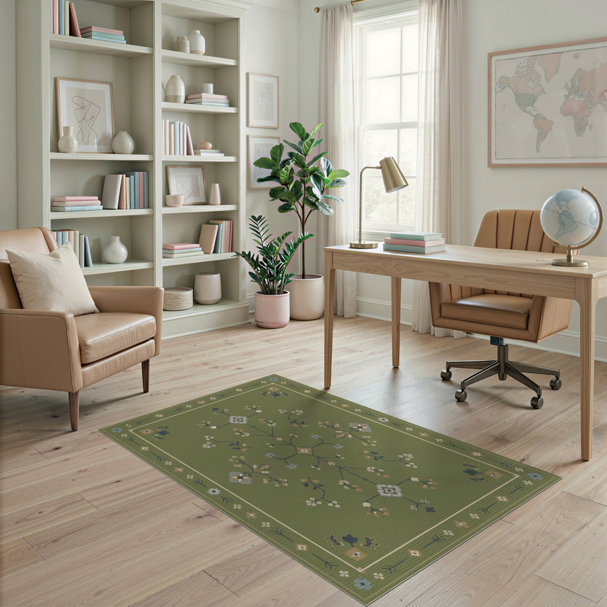Green Floral Vintage Area Rug
