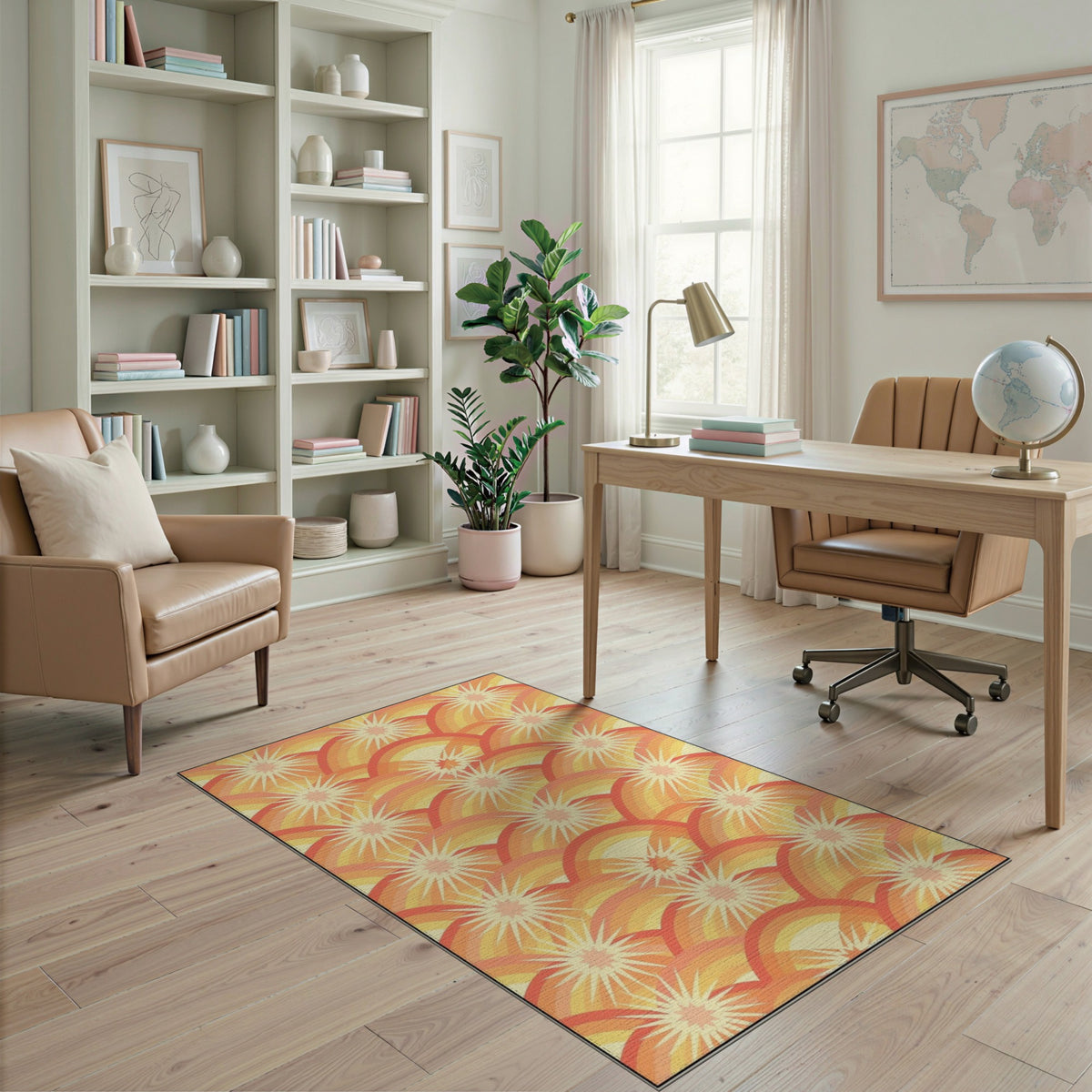 Orange Sunburst Wave Area Rug