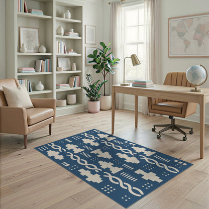 Blue Geometric Helix Area Rug