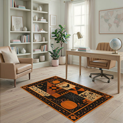 ODIKA Orange Pumpkin Bat Patchwork Area Rug