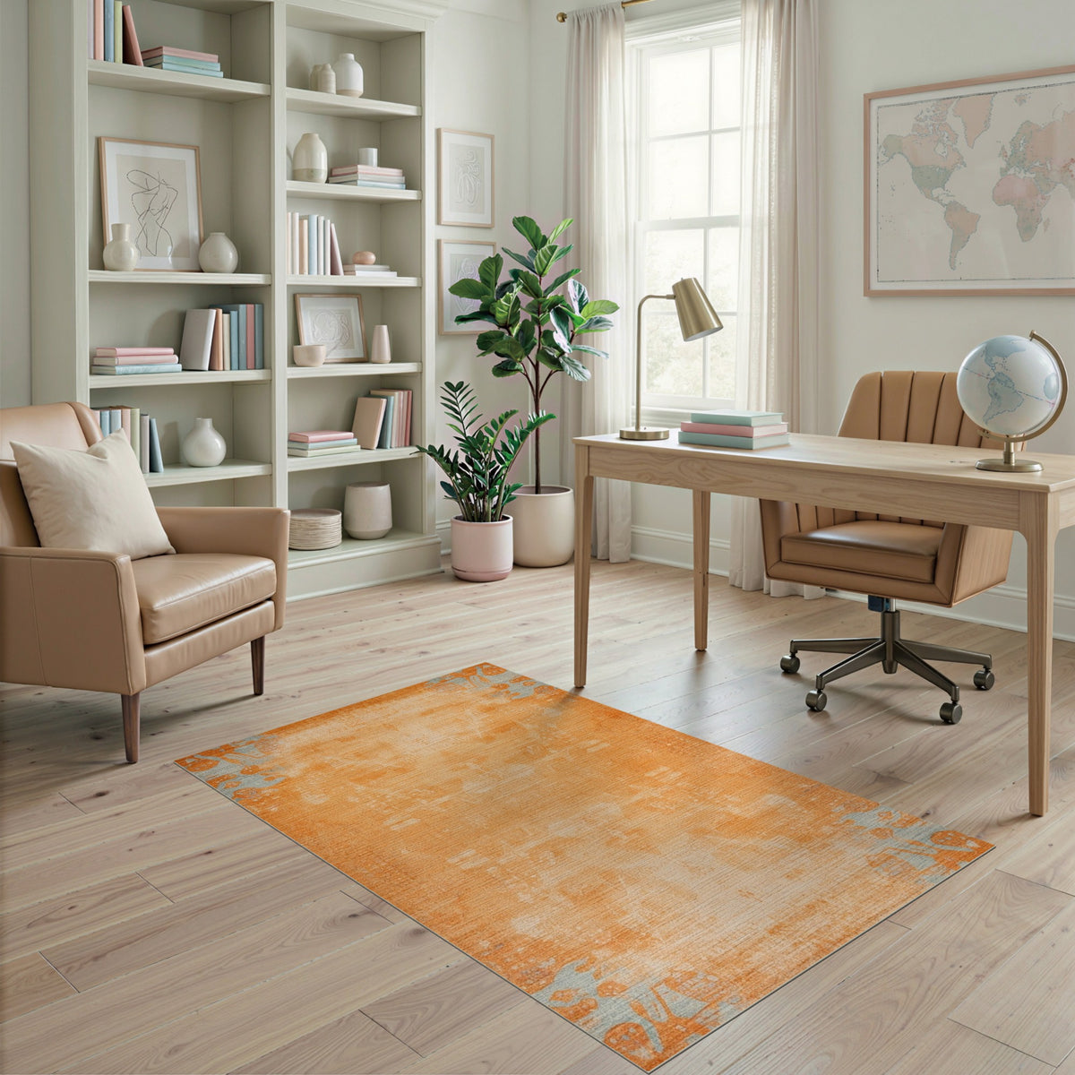 Orange Distressed Vintage Area Rug