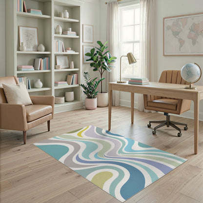 Abstract Area Wavy Blue Teal Wavy Abstract Area Rug