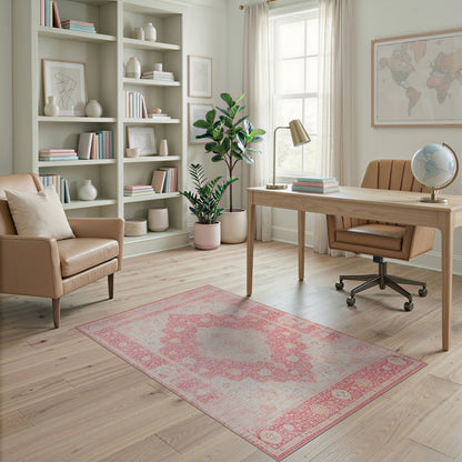 Pink Distressed Vintage Medallion No. 2 Area Rug