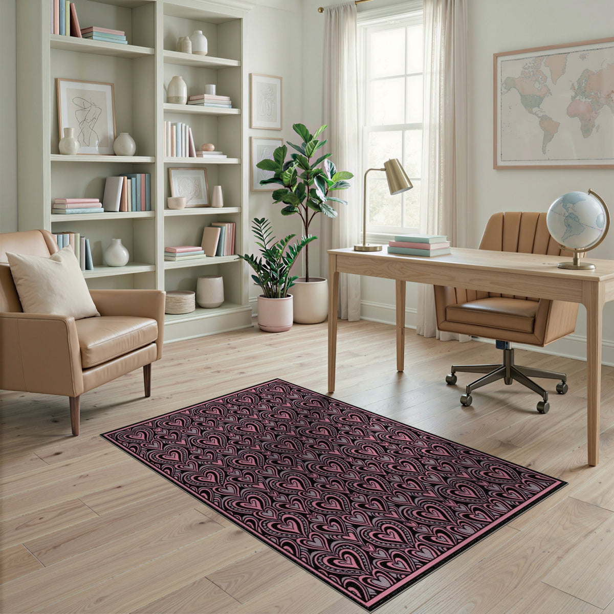 Pink Heart Boho Chic Area Rug