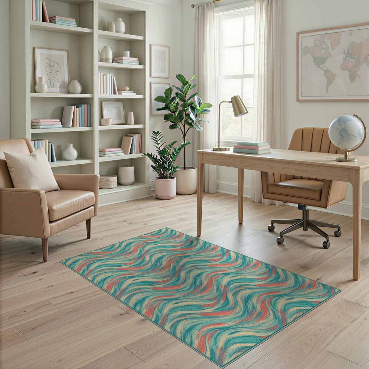 Teal Wave Coastal Area Rug