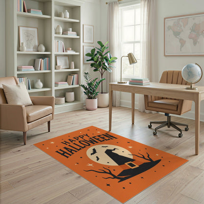 Happy Halloween Witch Hat Orange Area Rug