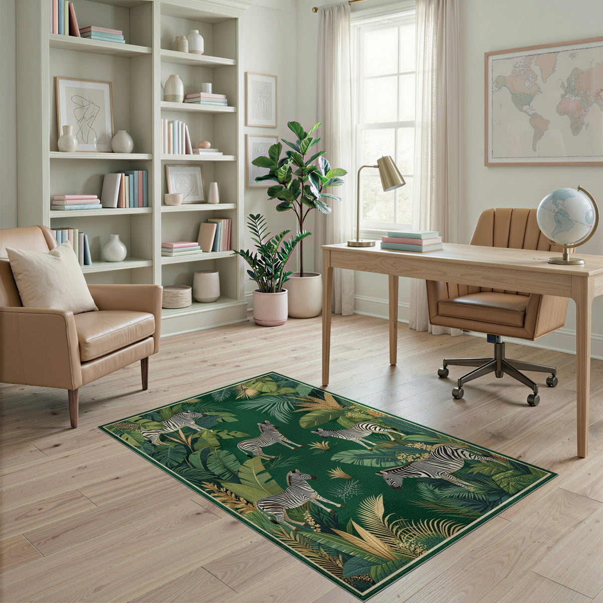 Kids Cartoon Green Zebra Jungle Area Rug