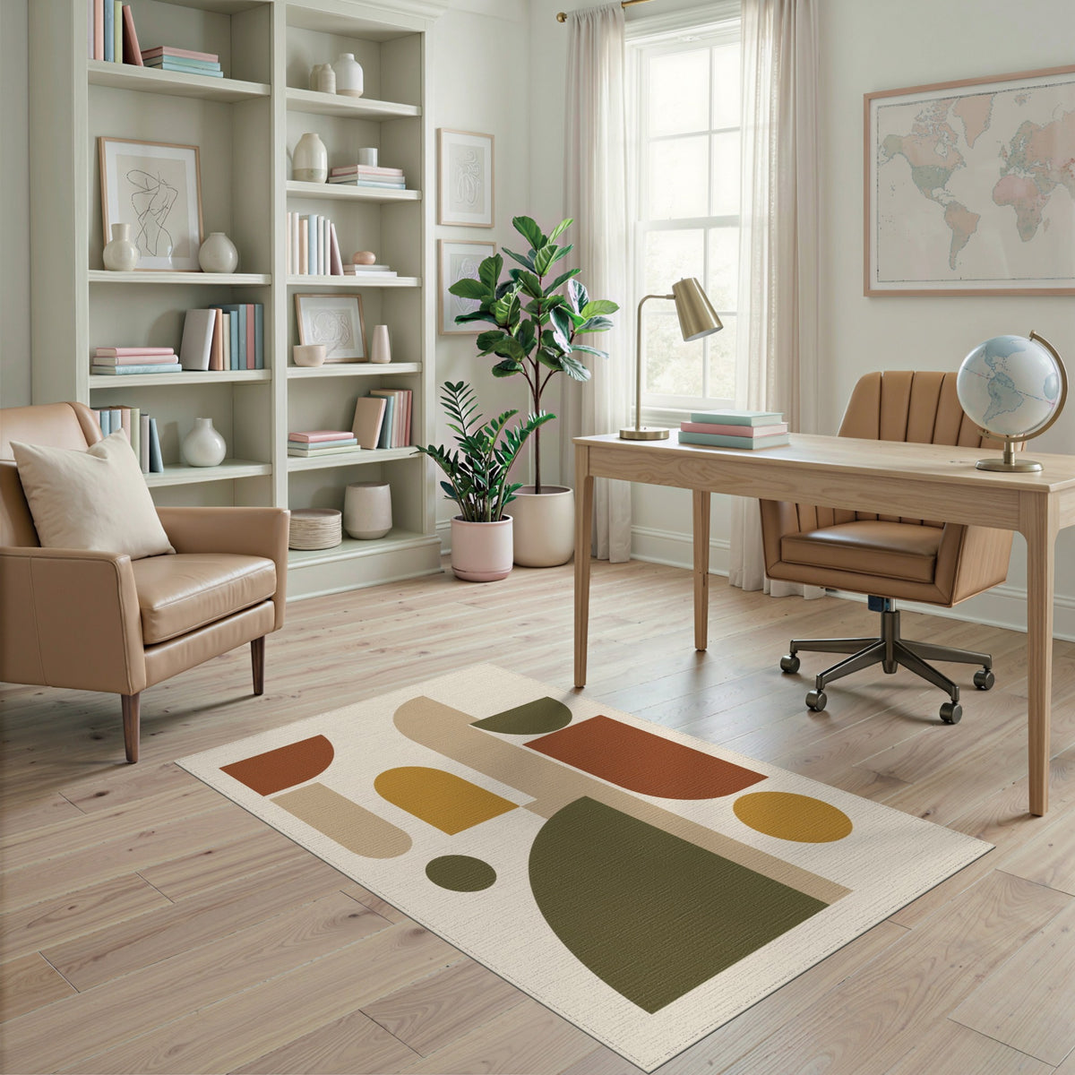 Geometric Brown Tan Brown and Tan Area Rug