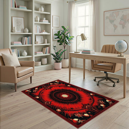 Red Skull Mandala Area Rug